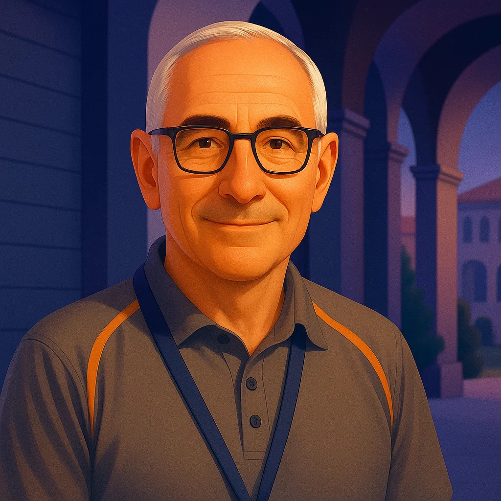 An illustrated profile image of Martin Oldham from Runshaw College